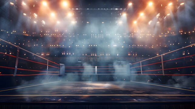 A boxing ring with a crowd of people watching