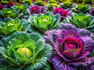 Obraz premium Vibrant garden yields a bounty of fresh cabbage. Healthy eating starts here.