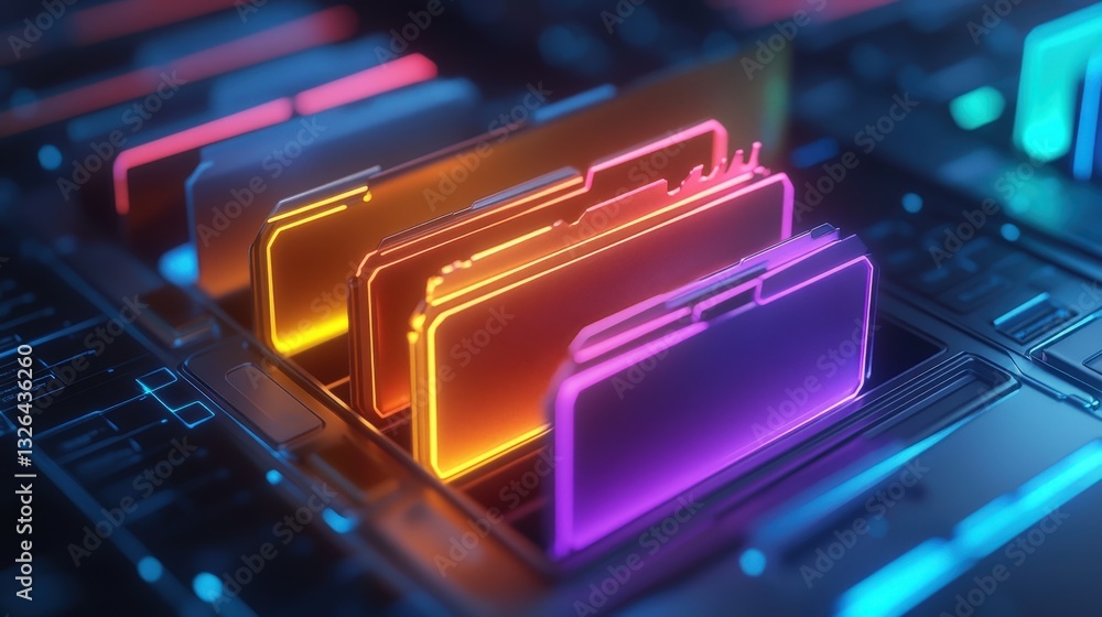 Aufkleber a vibrant, digital representation of colorful, illuminated folders arranged on a circuit board, symb