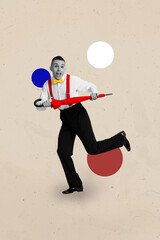 Exclusive image vertical photo collage of happy dandy man dance weekend entertainment party hold...