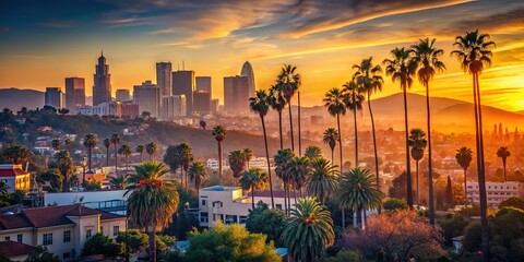 Sunset hues ablaze on LA's iconic views.