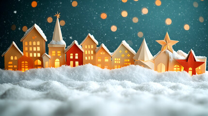 Fototapeta premium Miniature Christmas village scene with snow