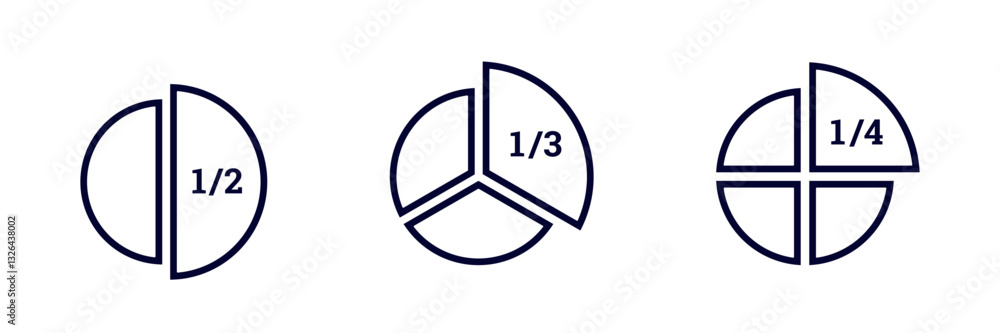 Poster three distinct circle diagrams display fractions labeled one half, one third, and one fourth.