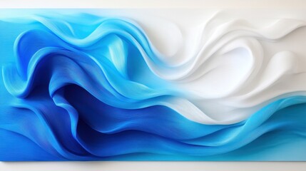 Fototapeta premium Pale sky blue and cloudy white paint waves with woven transparent fishing line, producing an airy, floating sensation.