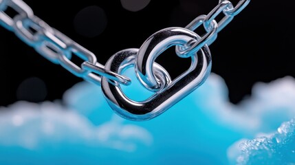 Frosted glacier blue layers with tiny silver chain links embedded, evoking an icy, crystalline aesthetic.