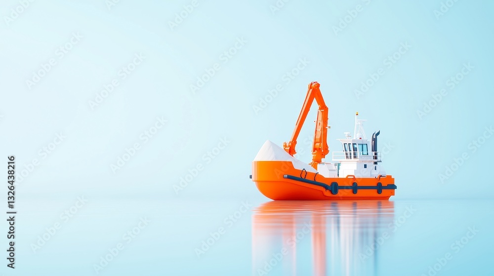 Poster robot harbor depth maintenance, dredging vessel clearing sand accumulation in a minimalist environme