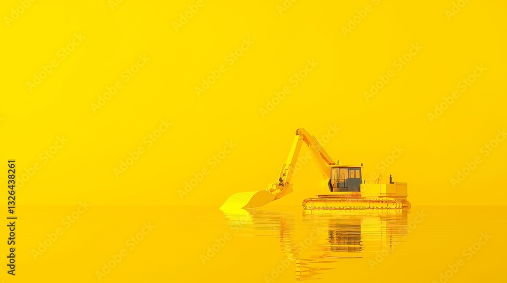 Poster robot harbor depth maintenance, dredging vessel clearing sand buildup in a minimalist environment, e
