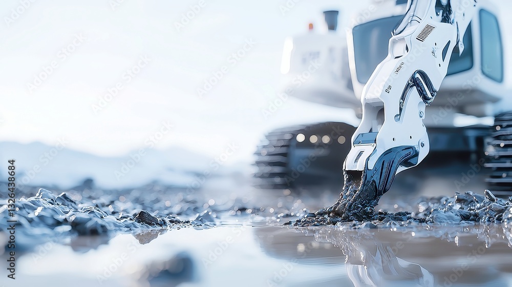 Poster heavy-duty dredging robot for riverbed clearance, designed for infrastructure projects, featuring a 