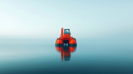 Fototapeta premium Robot Industrial River Dredging, Enhancing Depth for Efficient Inland Waterway Transport, Minimalist Background, Clean Aesthetic, Open Space for Movement