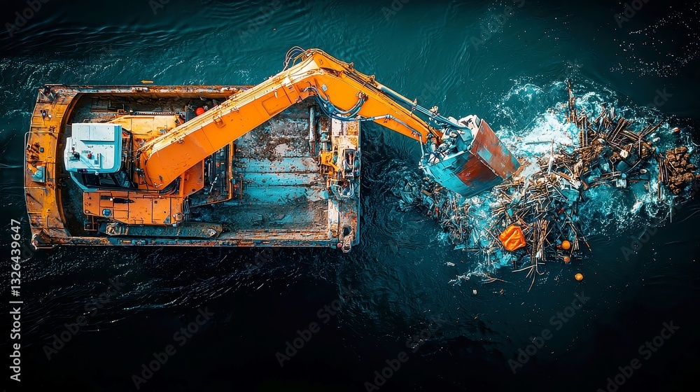 Poster robot dredging operation for river depth maintenance, enhancing cargo transport efficiency, large-sc