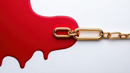 Rich burgundy paint drips with embedded gold chain links, creating a luxurious and textured composition.