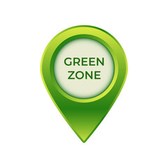 Green marker icon labeled green zone used for identifying specific locations in maps and apps.