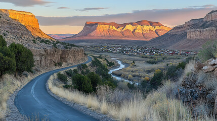 Scenic Mountain Valley at Sunset