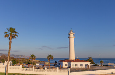 Leuchtturm in Torrox Costa, Andalusien, Spanien.