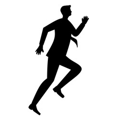Silhouette of a running businessman in a suit. Dynamic motion concept, business success, competition, and career growth. Isolated vector illustration in black