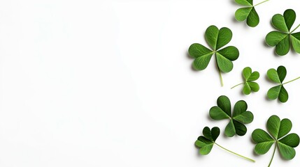 Obraz premium Green Shamrocks on a White Surface Symbolizing Luck and Irish Heritage Celebrations for Saint Patrick