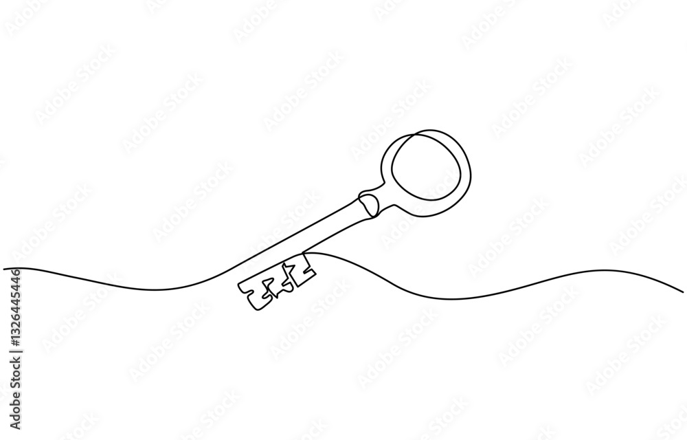 Poster old key line art silhouette. one line continuous outline vector illustration, key line background. o