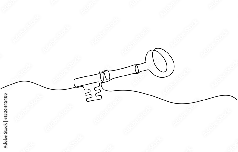 Poster old key line art silhouette. one line continuous outline vector illustration, key line background. o