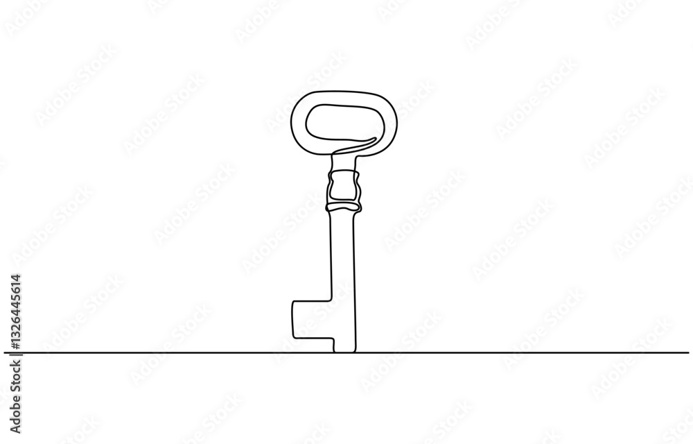 Poster old key line art silhouette. one line continuous outline vector illustration, key line background. o
