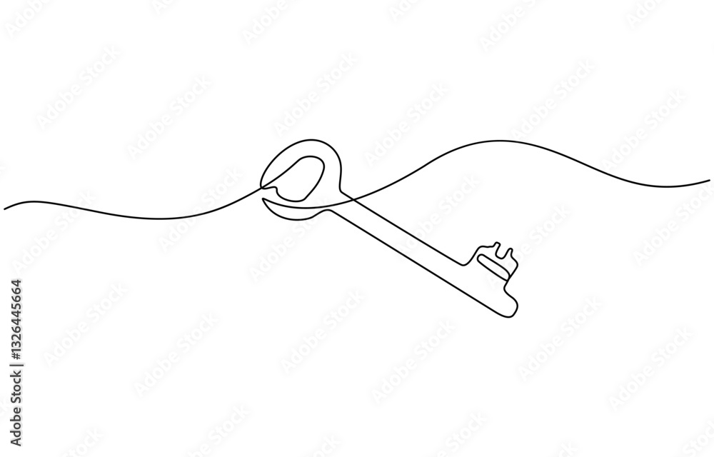 Poster old key line art silhouette. one line continuous outline vector illustration, key line background. o