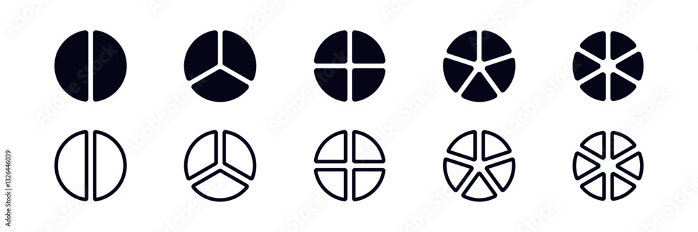 Poster collection of ten circle icons featuring distinctive geometric patterns in both solid and outlined s