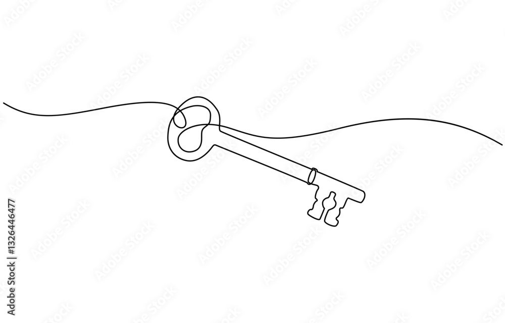Poster old key line art silhouette. one line continuous outline vector illustration, key line background. o