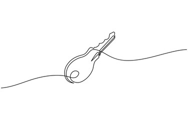 Obraz premium Continuous line drawing of a key for security and access concept, Keys continuous line drawing. Private security object. Vector hand drawn illustration.
