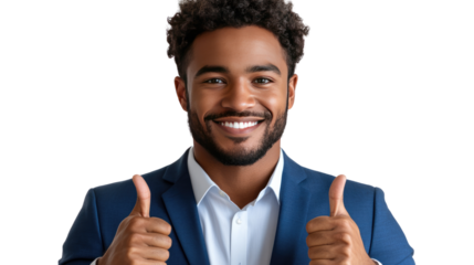A Confident Thumbs-up: A portrait of a smiling, self-assured individual, exuding positivity and optimism, giving a thumbs up gesture against a simple backdrop.