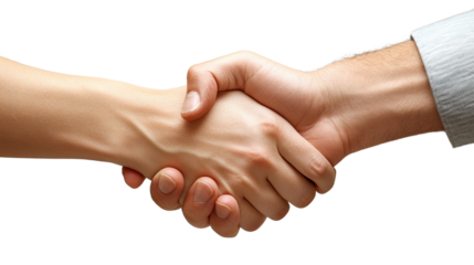 Handshake of Agreement: A close-up shot of two hands clasped in a firm handshake, a universal symbol of agreement, business deal, and trust.