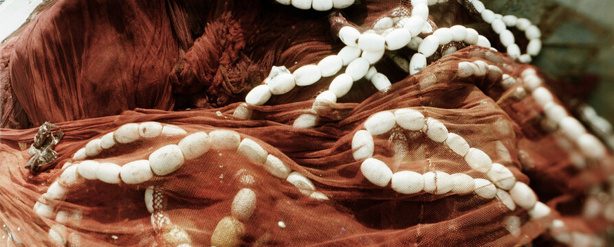 Panoramic close-up of fishing nets, Essaouira, Morocco.