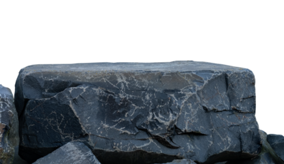 Stone Rock from podium stage isolated on background for Product Display platform,Grey Sea Rocky Stand with rough surface texture,Nature Rock cliff element,Stone garden decoration