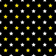 Seamless Yellow and White Stars Pattern on Black Background
