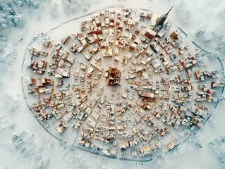 Snowy city aerial view