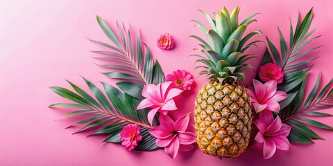 Fototapeta premium Minimalist pink pineapple photography evokes summer's tropical sweetness.