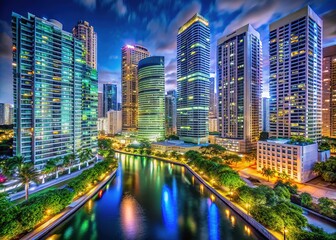 Naklejka premium Elevated Brickell cityscape, showcasing architectural feats.