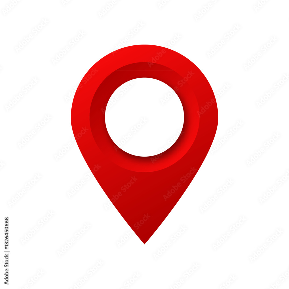 Poster simple red location pin icon with a clean circular cutout design commonly used in maps.