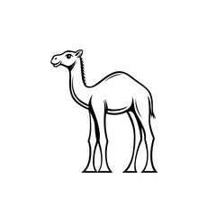 Fototapeta premium Elegant Minimalist Camel Line Art Design, a Simple Black and White Illustration of a Desert Animal
