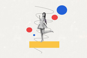 Creative sketch collage of happy glamour girl hold microphone sing karaoke occasion weekend chill...