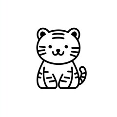 Adorable cartoon tiger cub logo design a minimalist black line art illustration of a happy tiger sitting