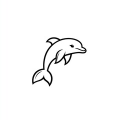 Fototapeta premium Elegant Minimalist Dolphin Logo Design A sleek black line art illustration of a dolphin leaping gracefully against a pure white background.