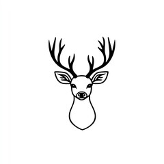 Elegant Minimalist Deer Head Logo Design A captivating black line art illustration of a deers face, showcasing its antlers and peaceful expression.