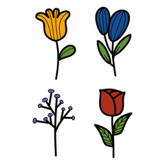 Cute set of hand drawn flower stalks vector collection