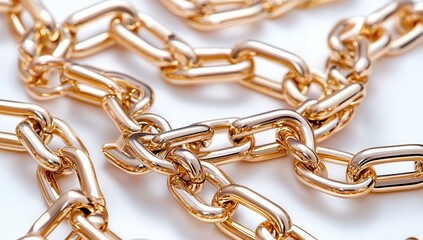 Fototapeta premium Close up of intertwined gold chains, showcasing their shiny texture and intricate links, symbolizing wealth and luxury.
