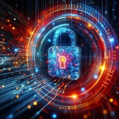 Fototapeta premium A digital shield featuring a cybersecurity locks, symbolizing security and protectio