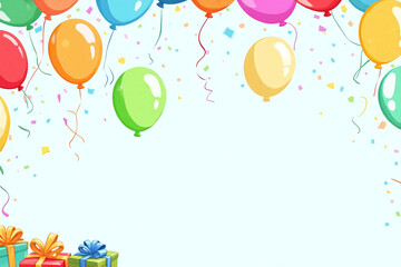 bunch of colorful balloons and presents on a blue background