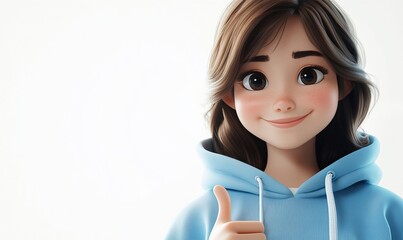 a cartoon illustration of a happy woman giving a thumbs up