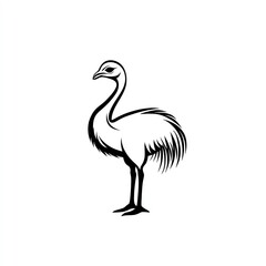 Elegant Ostrich Silhouette A Minimalist Black Line Logo Design, showcasing the birds graceful posture and unique features.