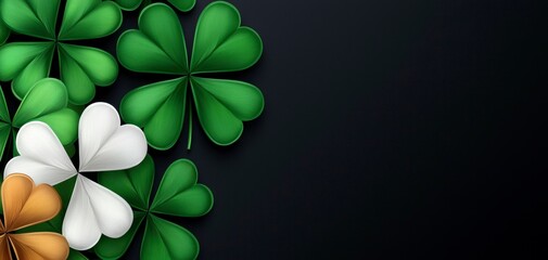 Festive Arrangement of Shamrock Leaves in Irish Flag Colors Celebrating St Patrick's Day Holiday Season