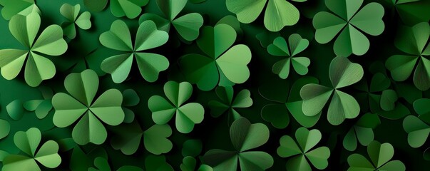 Green Shamrocks Background Decorative St Patricks Day Celebration Design Festive Ornamental Leafy Backdrop