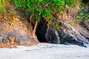 Cave at the sea beach. under the mountain.